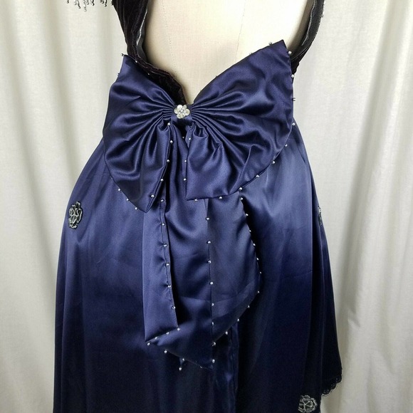 Vintage Navy Blue Velvet Chiffon Jeweled Prom Pageant Dress Junior 2XL Womens XS - Picture 6 of 10